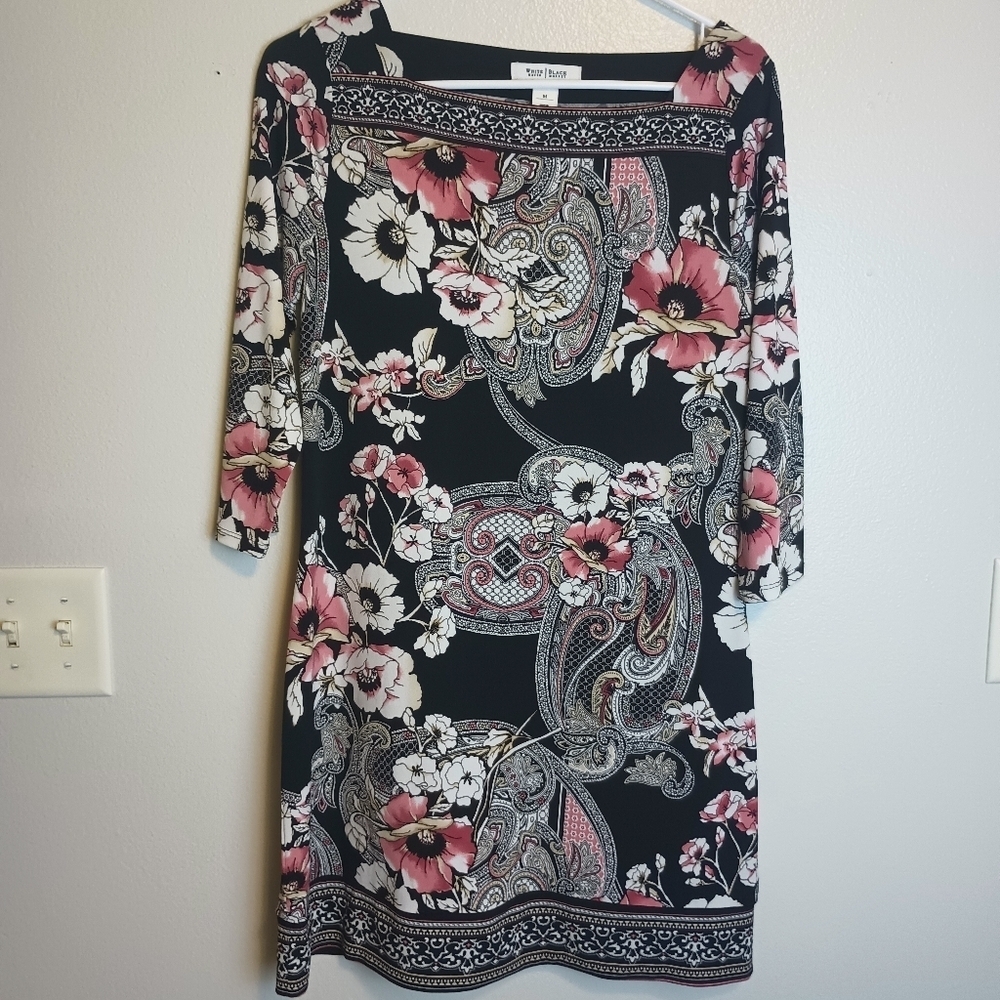 White House Black Market Black Floral Dress Medium